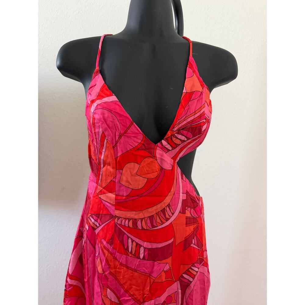 NWT Olivaceous retro pink & orange cutout backless dress size Medium - Picture 3 of 7